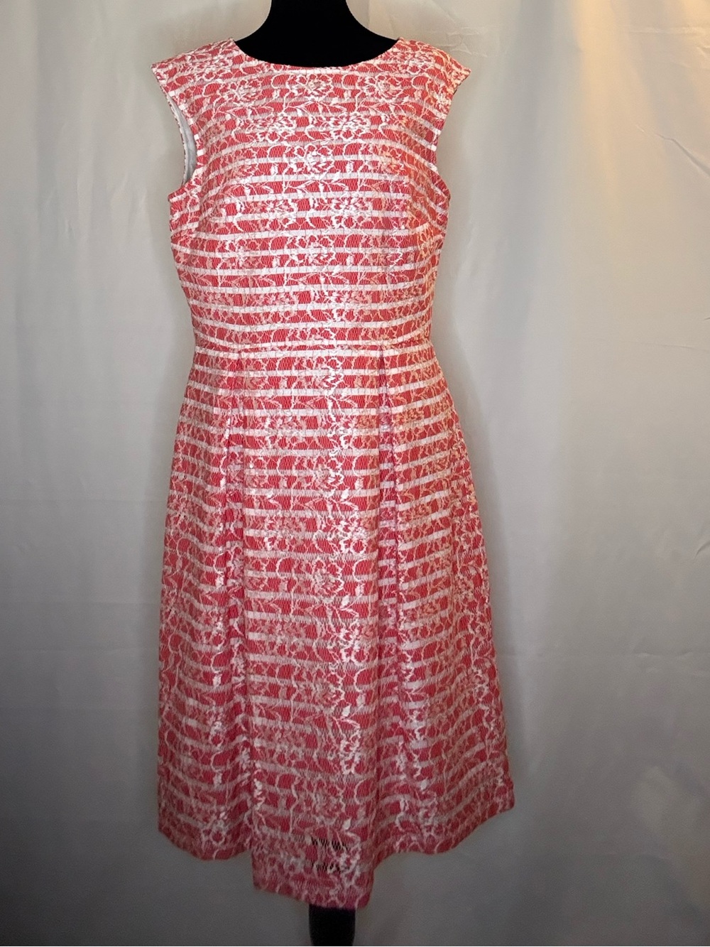 Studio One Coral and White Sleeveless A-Line Midi Dress